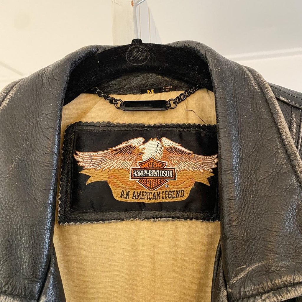 Harley Davidson Metal Masterpieces Vintage 90s Leather Riding Jacket Size M