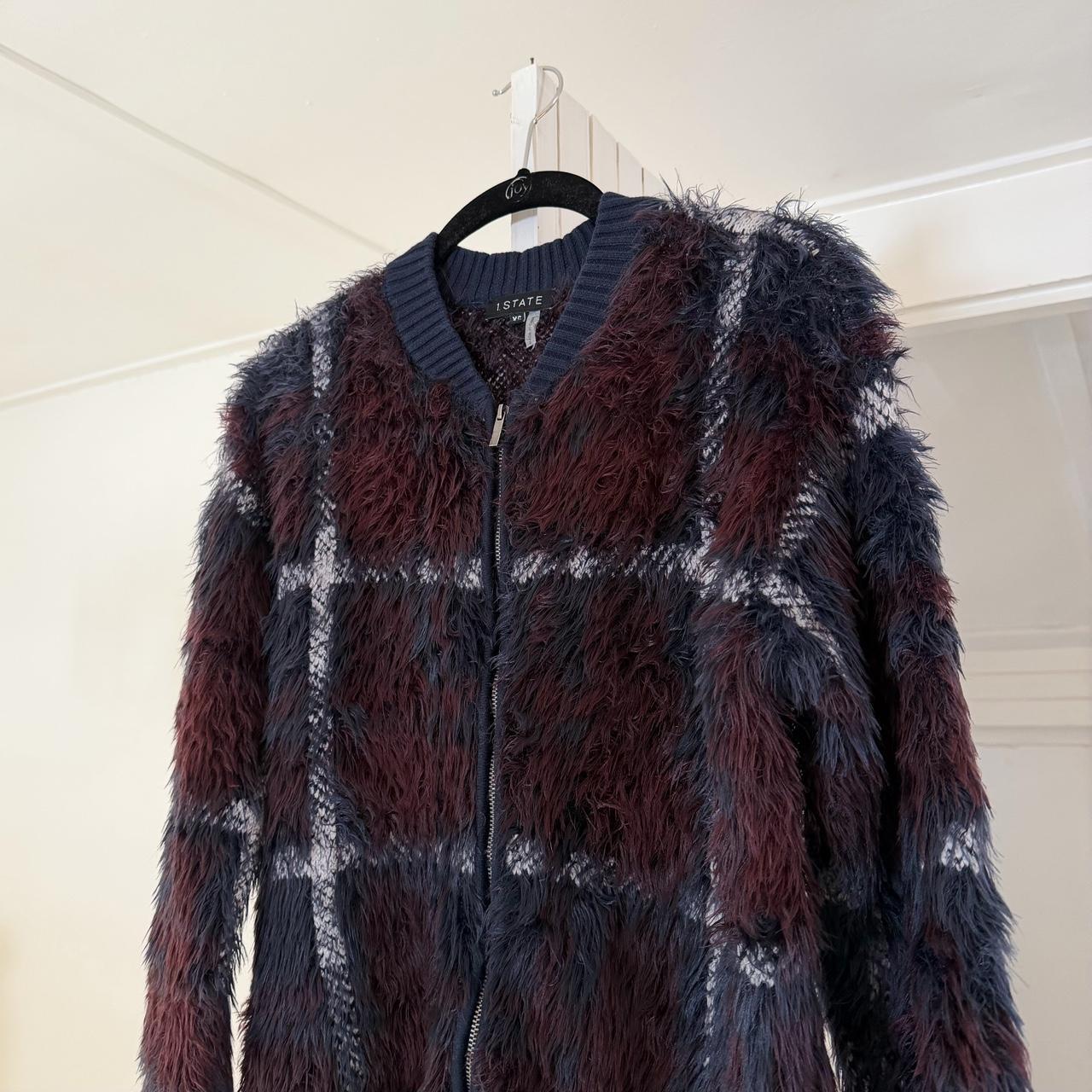1. State Plaid Faux Fur Bomber Jacket in Lunar Navy Size XS