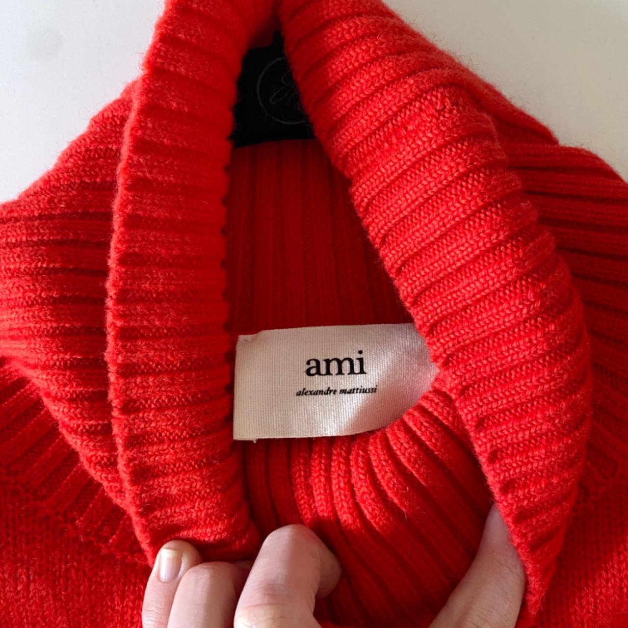 AMI Alexandre Mattiussi Ami De Coeur Wool Turtleneck Sweater in Red Mens Size M