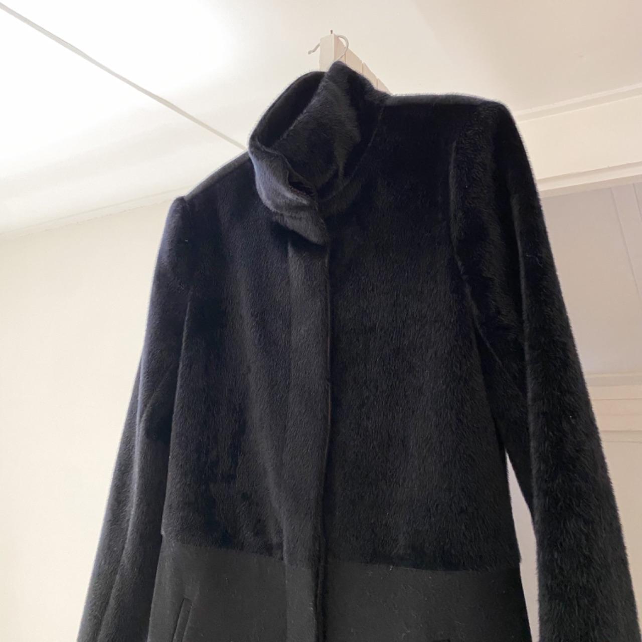 Black Saks Fifth Avenue Vintage Y2K Faux Fur Wool Stand Collar Coat Size S