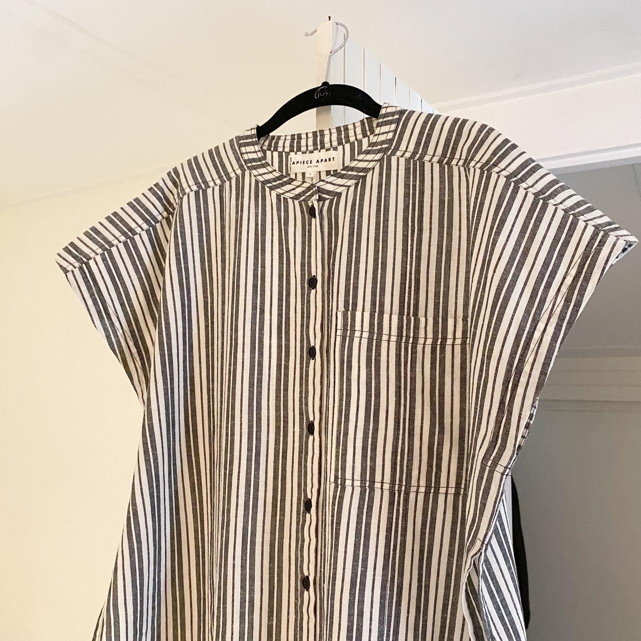 Apiece Apart Pia Cotton Linen Tunic Shirt in Espana Stripe Size L