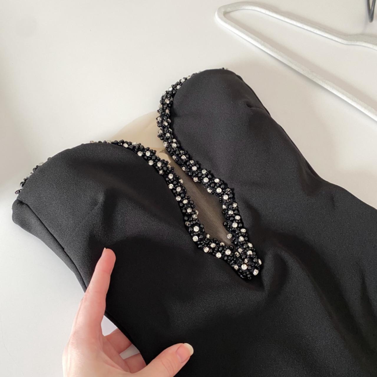 Nookie Adorn Crystal Beaded Cut Out Strapless Bodysuit Black Size XS