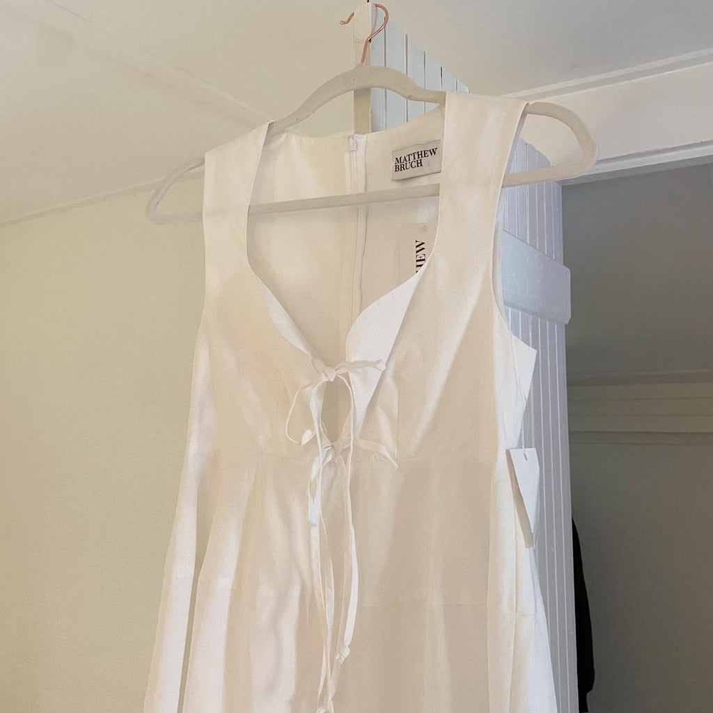 Matthew Bruch Apron Tie Babydoll Mini Dress White Poplin NWT Size 1