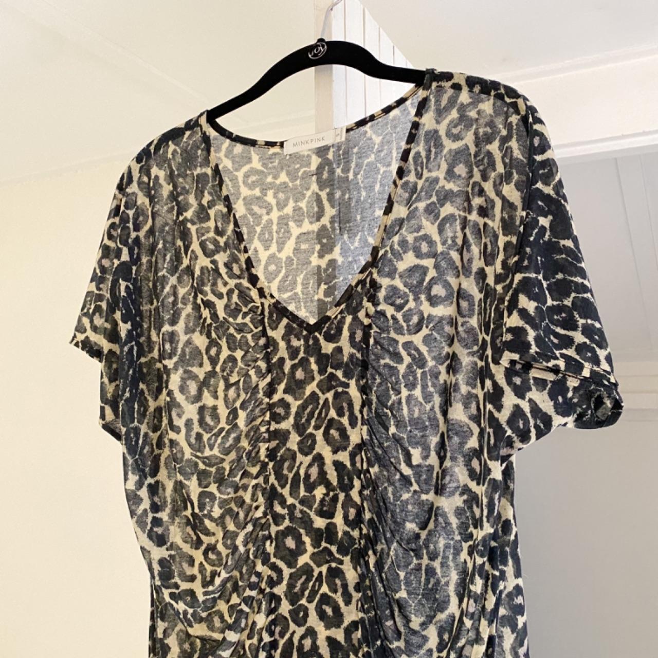 MinkPink Leopard Print Semi-Sheer Ruched Drape Top Size S