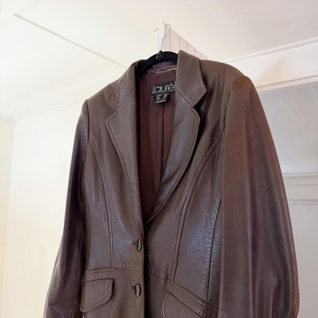 Laurèl by Escada Vintage Y2K Leather Blazer Jacket Size 40