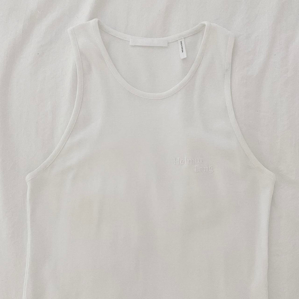 Helmut Lang Stacked Logo Tank Top in Chalk White Size S