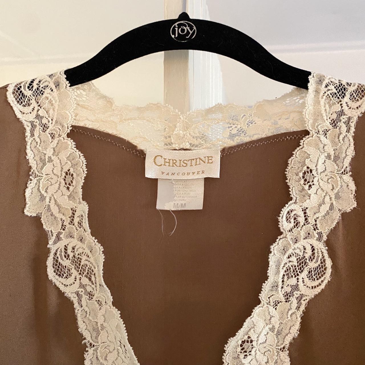 Christine Vancouver Vintage 90s Silk Satin Lace Trim Mini Slip Dress Size M