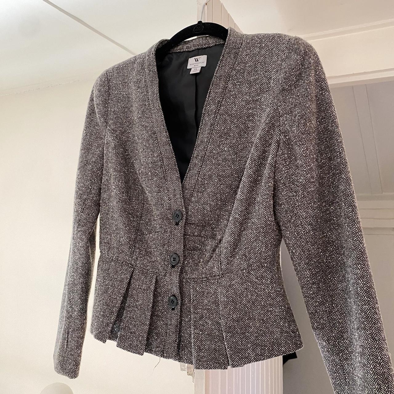 Worthington Vintage Y2K Herringbone Peplum Crop Blazer Size PS