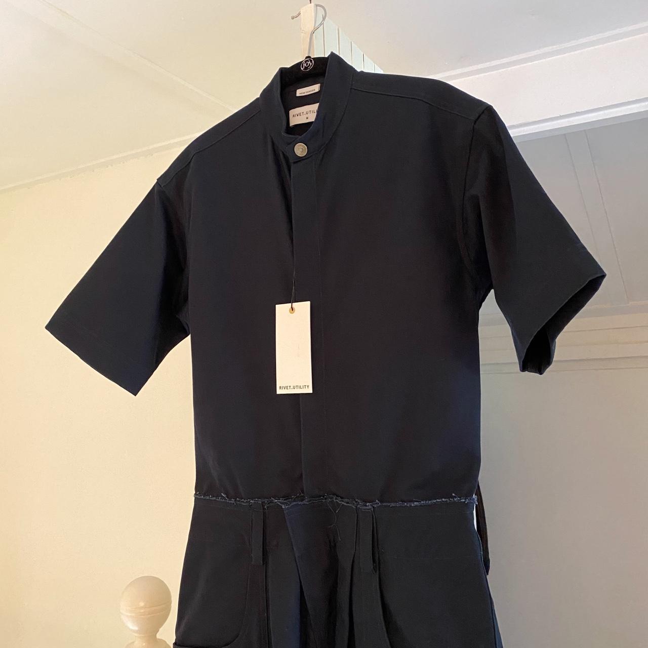 Rivet Utility New Yorker Canvas Mandarin Collar Jumpsuit in Navy NWT Size M