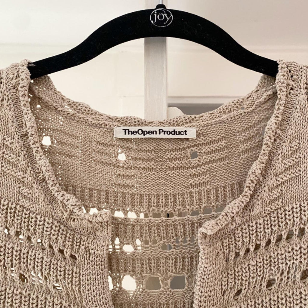 TheOpen Product Pointelle Crochet Knit Wide Sleeve Sweater in Beige Size 1