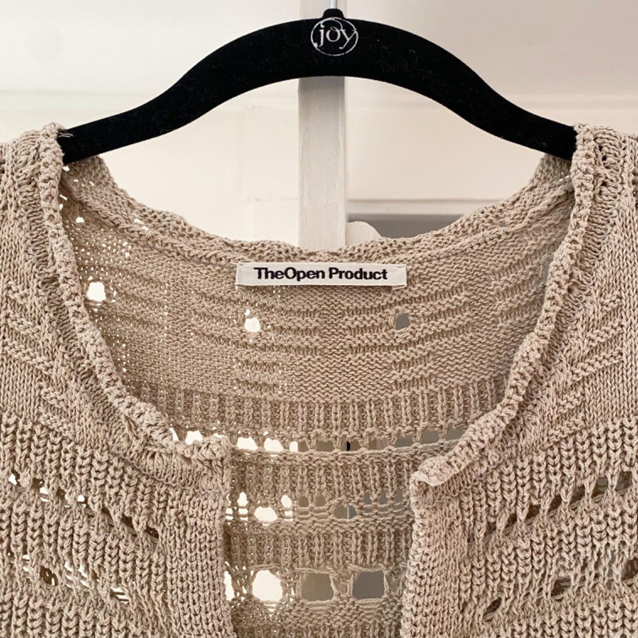 TheOpen Product Pointelle Crochet Knit Wide Sleeve Sweater in Beige Size 1