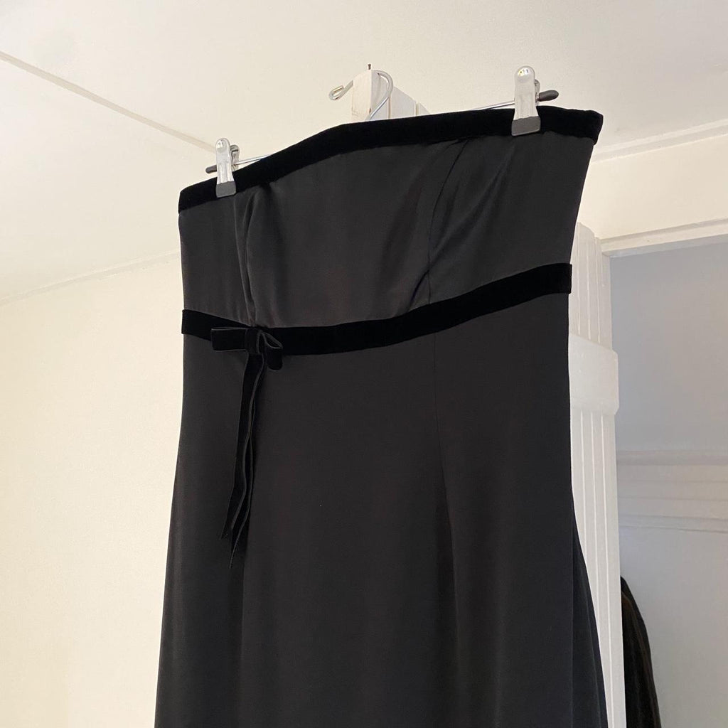 Fenn Wright Manson Vintage Y2K Velvet Trim Silk Strapless Midi Dress Size UK 10
