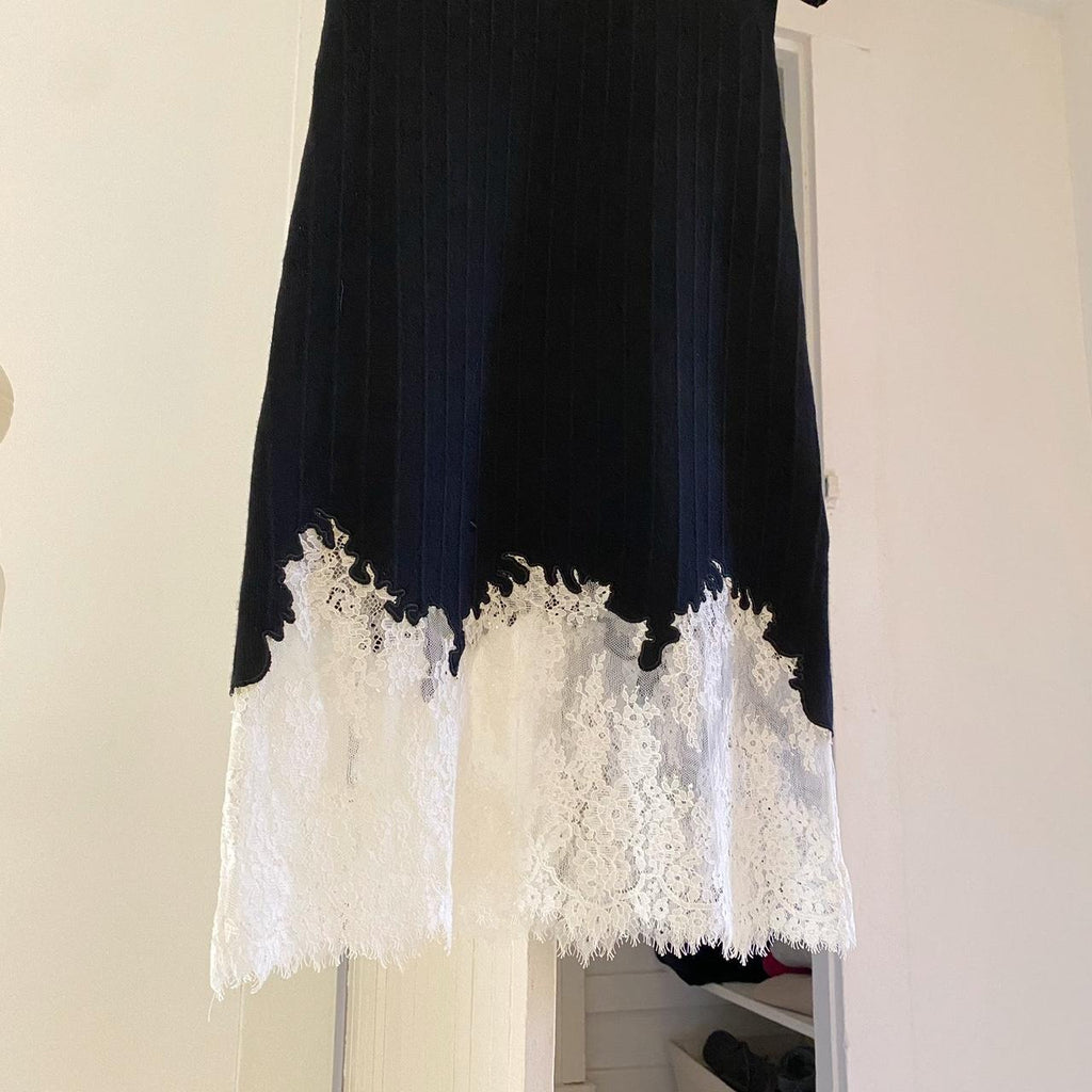 Ochirly Knit Sheer Lace Trim Midi Dress Size M