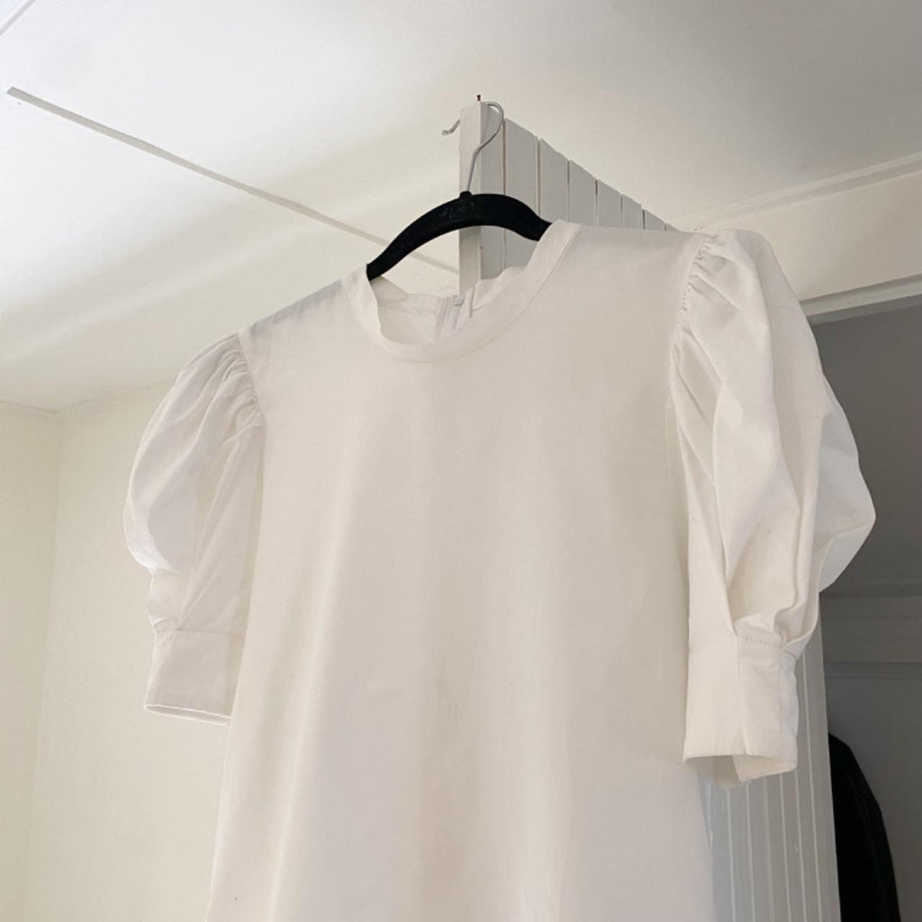 Bassike Short Balloon Sleeve Blouse in White Size 1