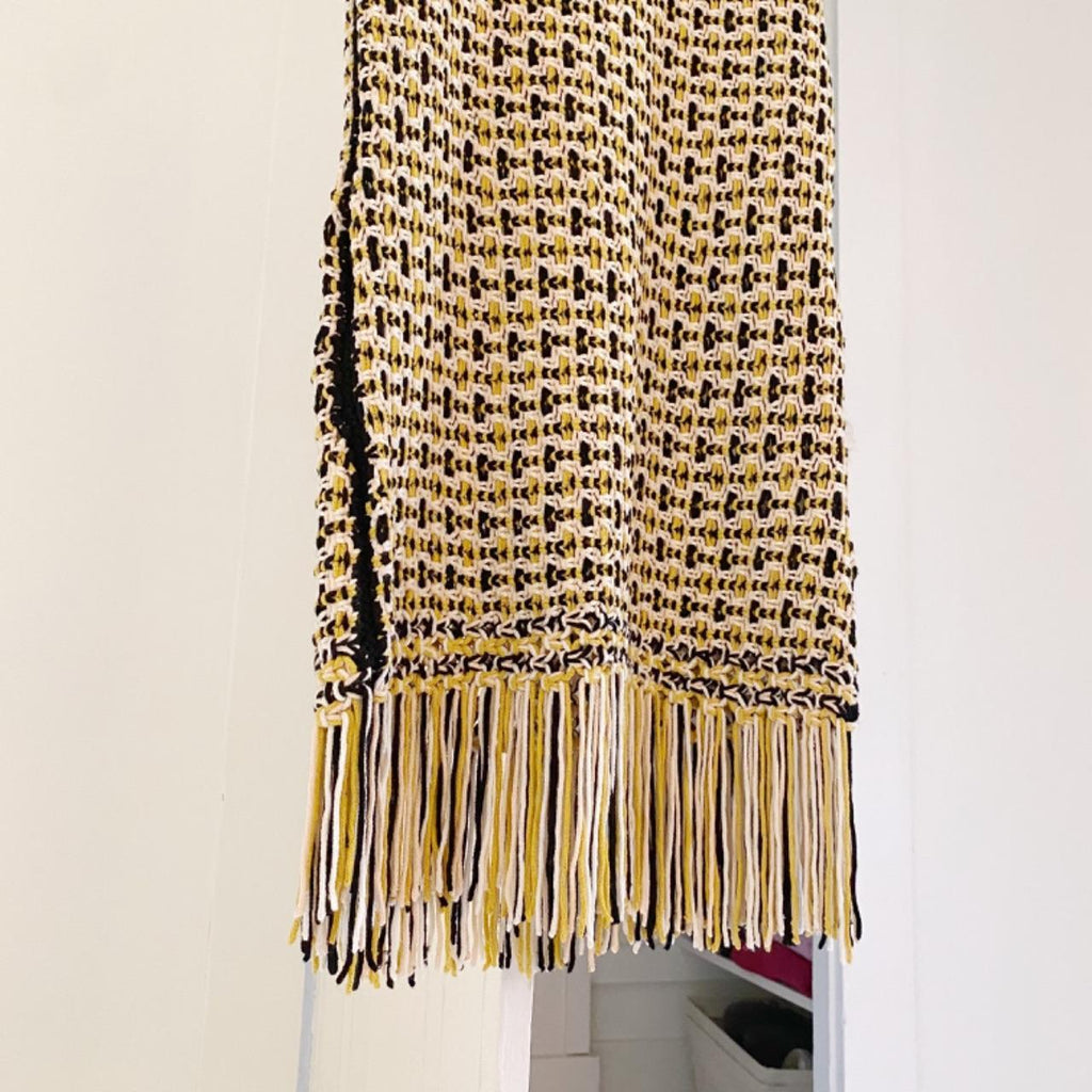 Edun Macrame Fringe Midi Dress in Black Multi NWT Size M