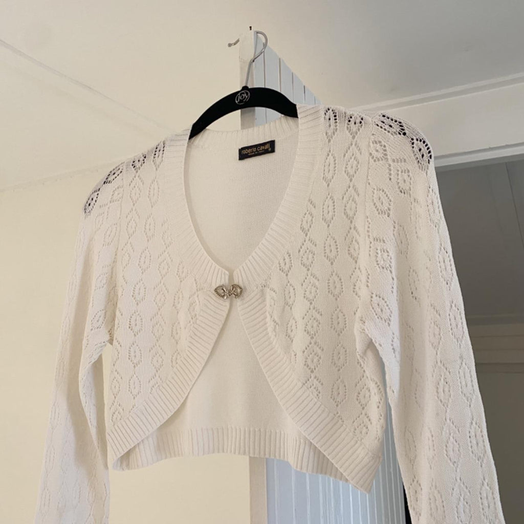 Roberto Cavalli Vintage Y2K Pointelle Knit Cropped Cardigan Shrug Size XS