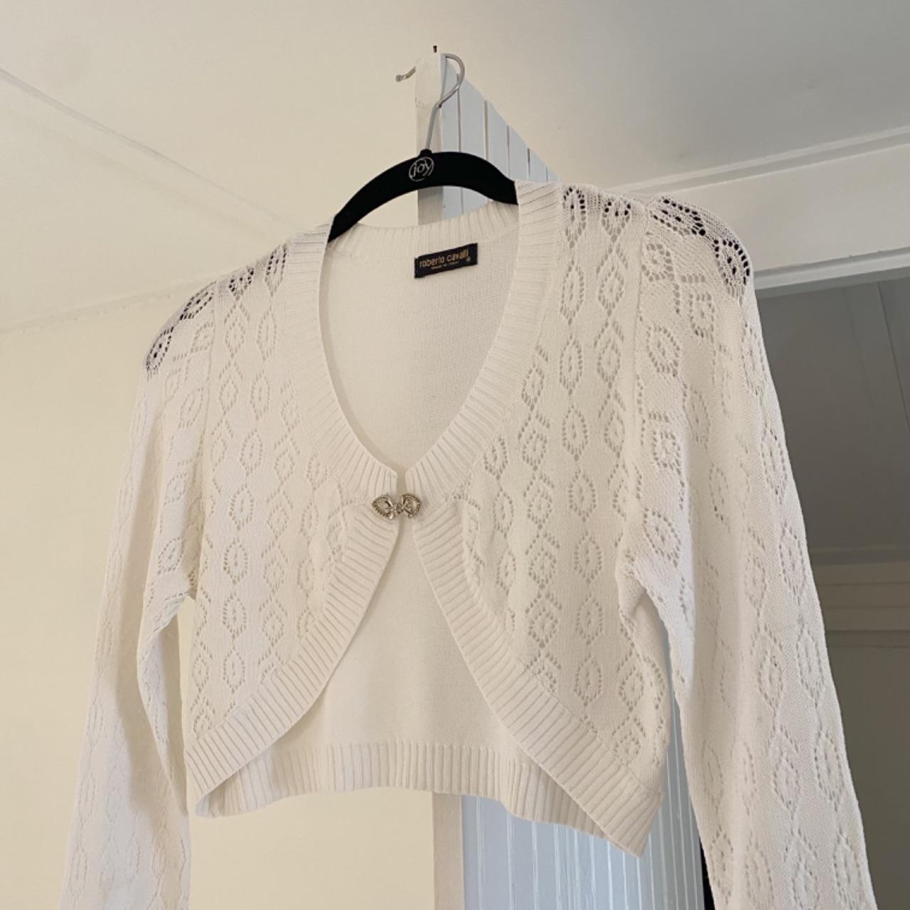 Roberto Cavalli Vintage Y2K Pointelle Knit Cropped Cardigan Shrug Size XS