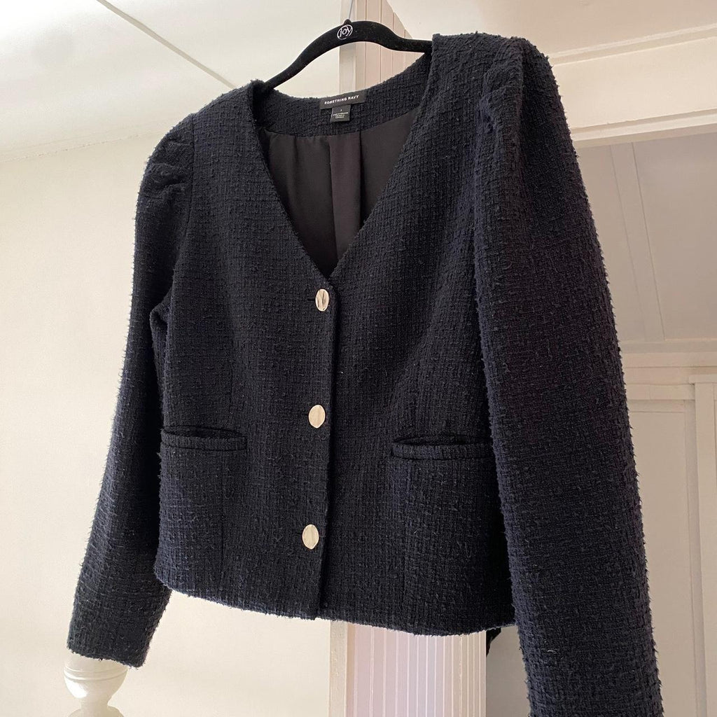 Something Navy Tweed Crop Blazer Size L