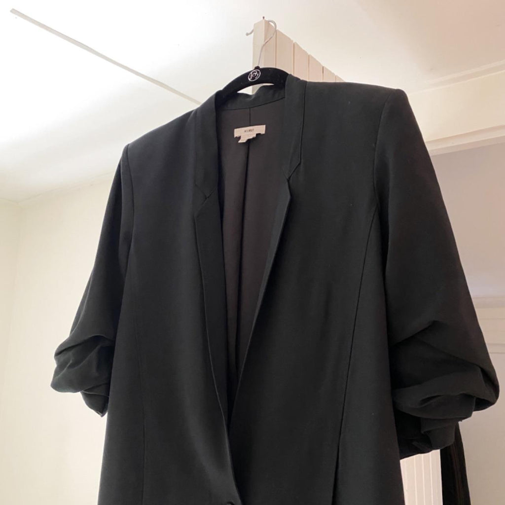 Helmut Lang Slouchy Suiting Scrunched Sleeve Blazer in Black Size 8