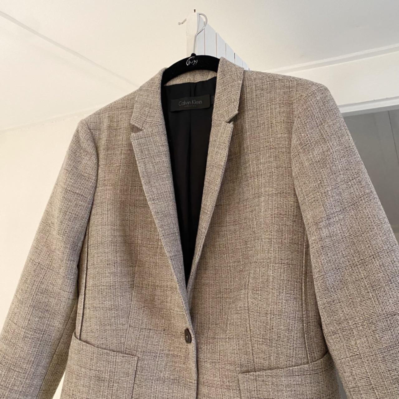 Calvin Klein Collection Wool Herringbone Blazer Jacket Grey Size 6/42