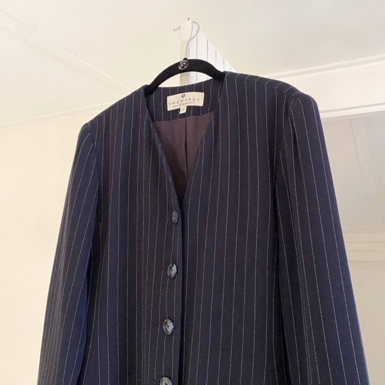 The Works Saks Fifth Avenue Vintage 80s Collarless Pinstripe Blazer Size 4