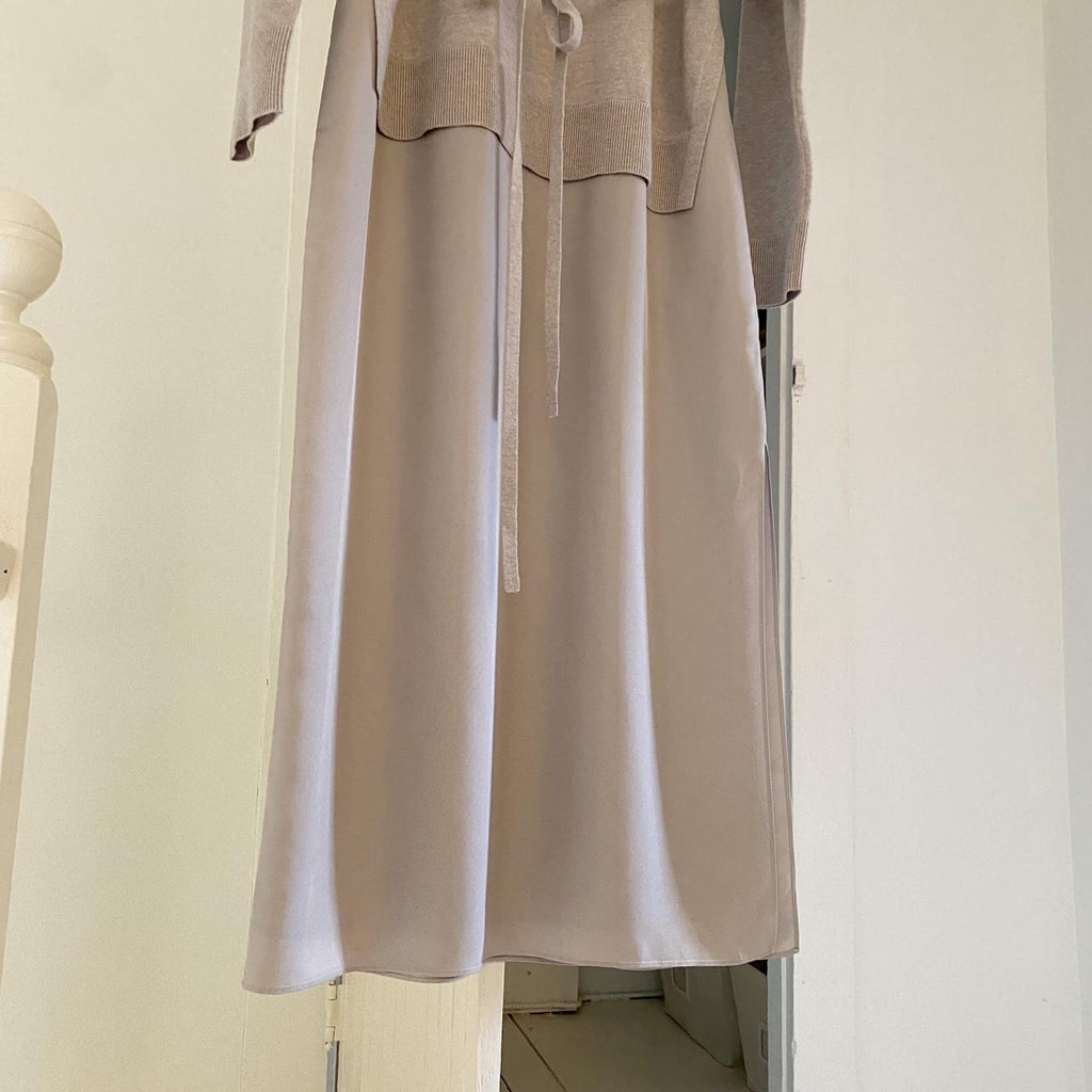 Theory Midi Sweater Dress in Oatmeal Combo Twill Size P