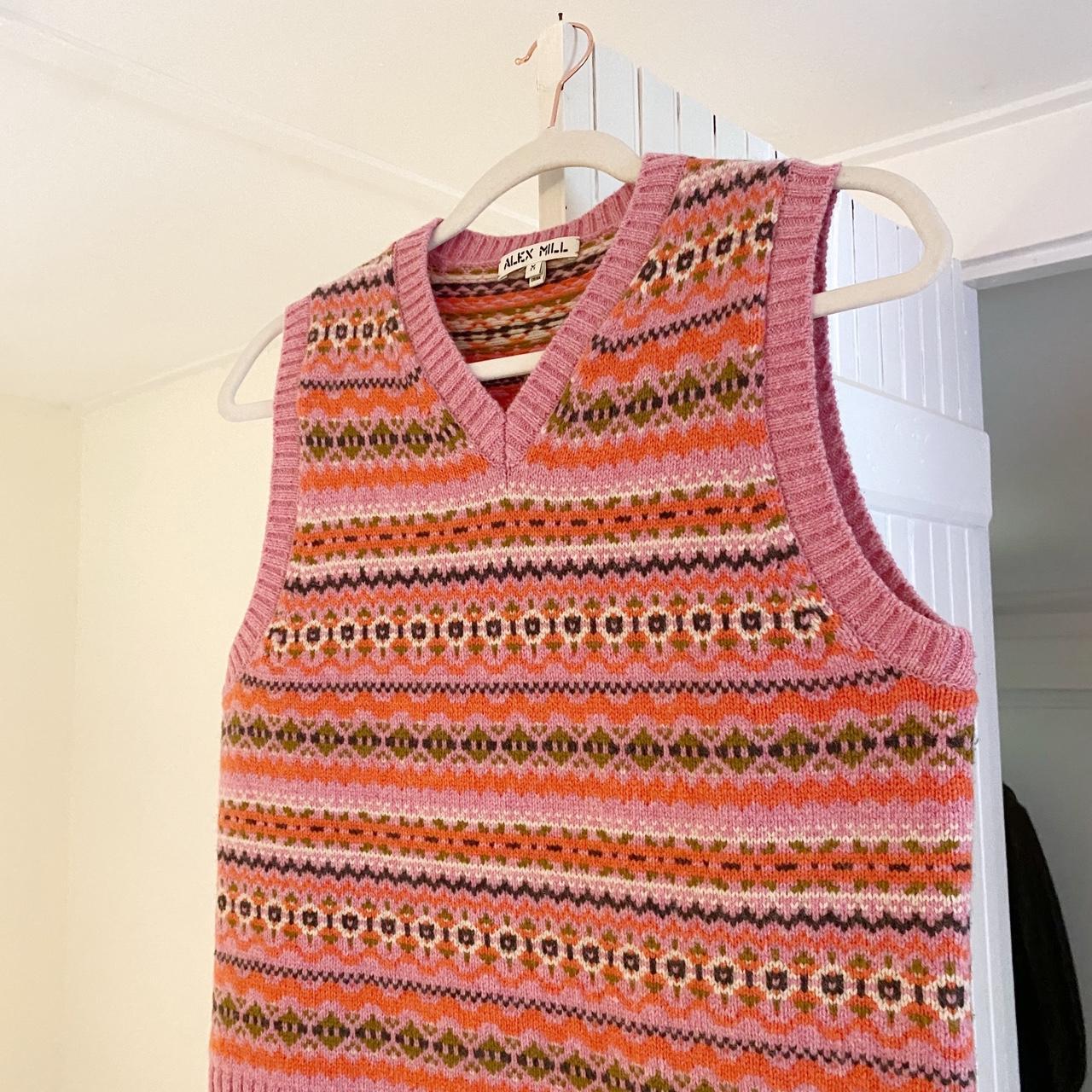 Alex Mill Francis Merino Wool Fair Isle Sweater Vest in Peony Combo Size M