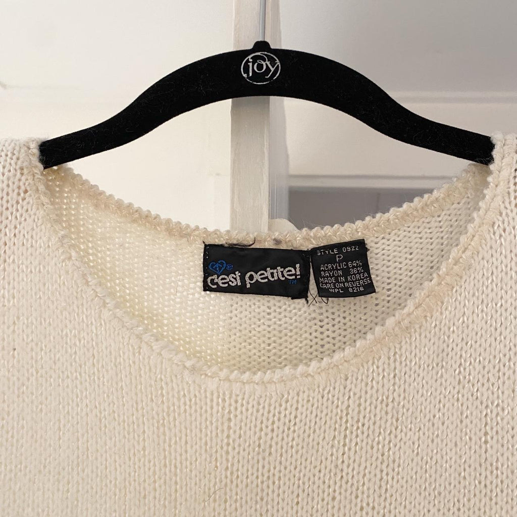 C’est Petite Vintage 90s Padded Shoulder Pointelle Knit Sweater Size P