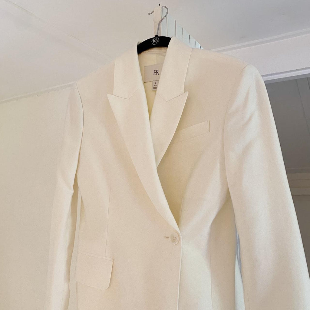 Banana Republic Hourglass Italian Viscose-Linen Blazer in Vanilla Ivory Size 2P