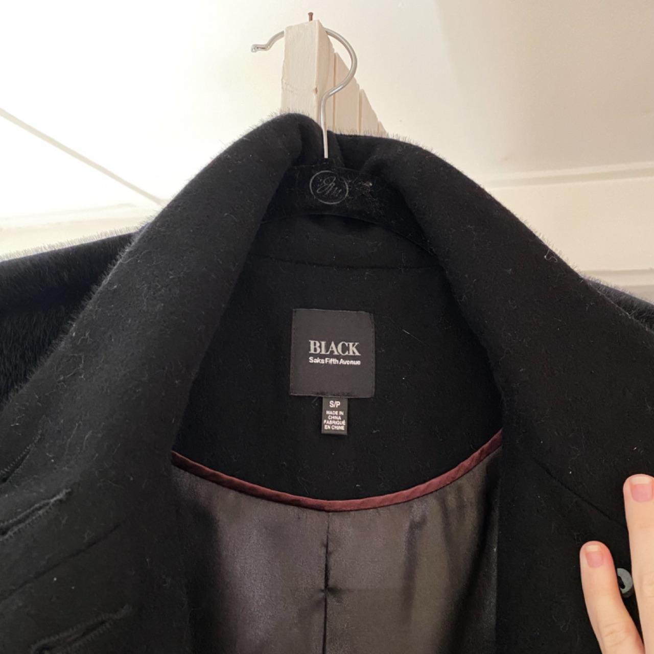 Black Saks Fifth Avenue Vintage Y2K Faux Fur Wool Stand Collar Coat Size S