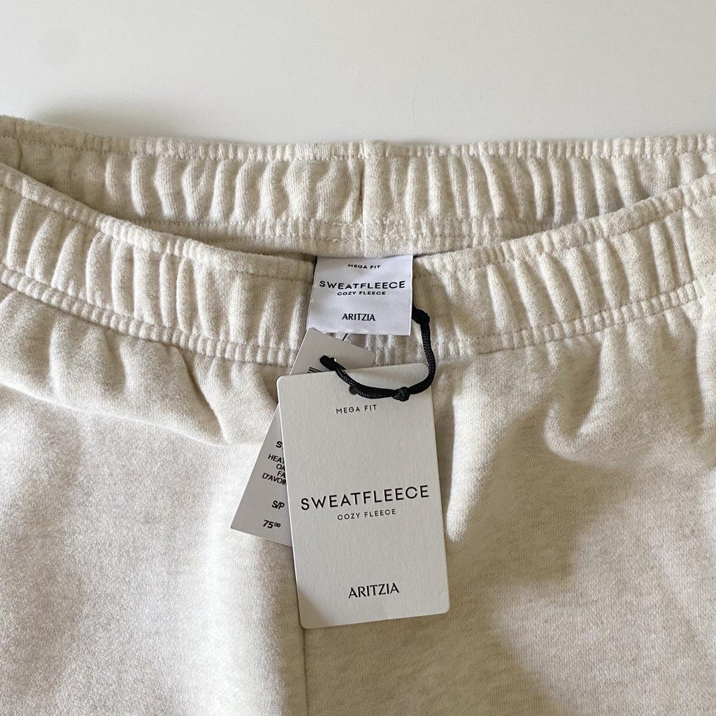 Aritzia Cozy SweatFleece Mega Straight Sweatpant in Heather Light Oatmeal NWT S
