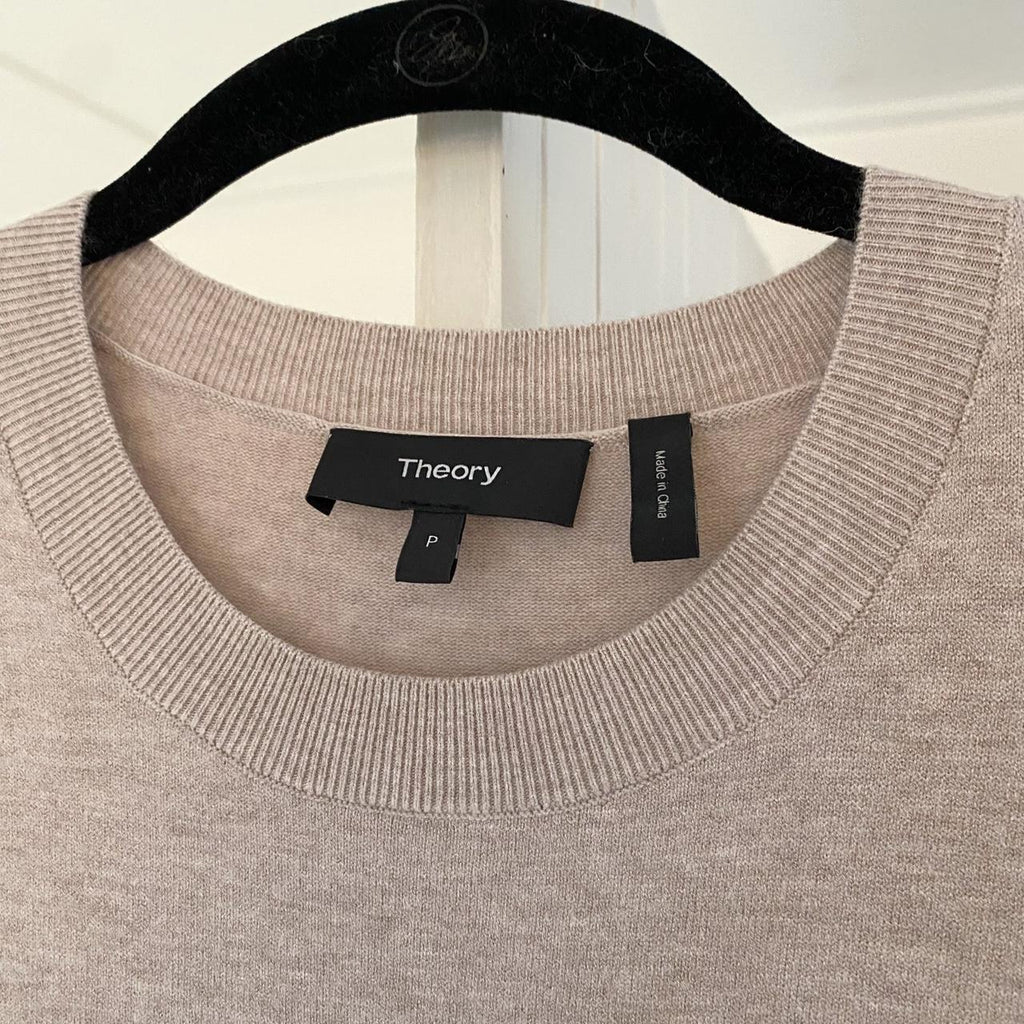 Theory Midi Sweater Dress in Oatmeal Combo Twill Size P