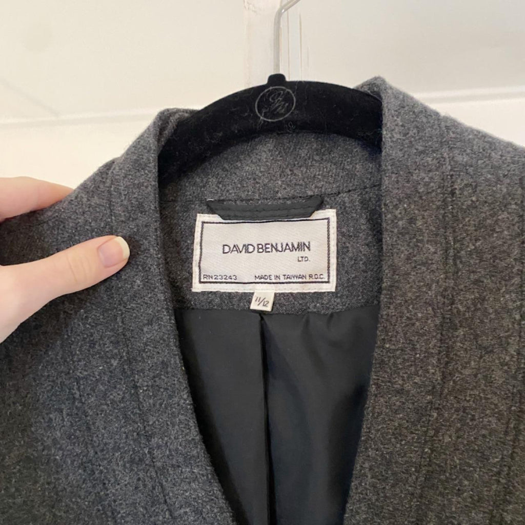 David Benjamin Vintage 80s Wool Asymmetric Cross Front Blazer Size 11/12
