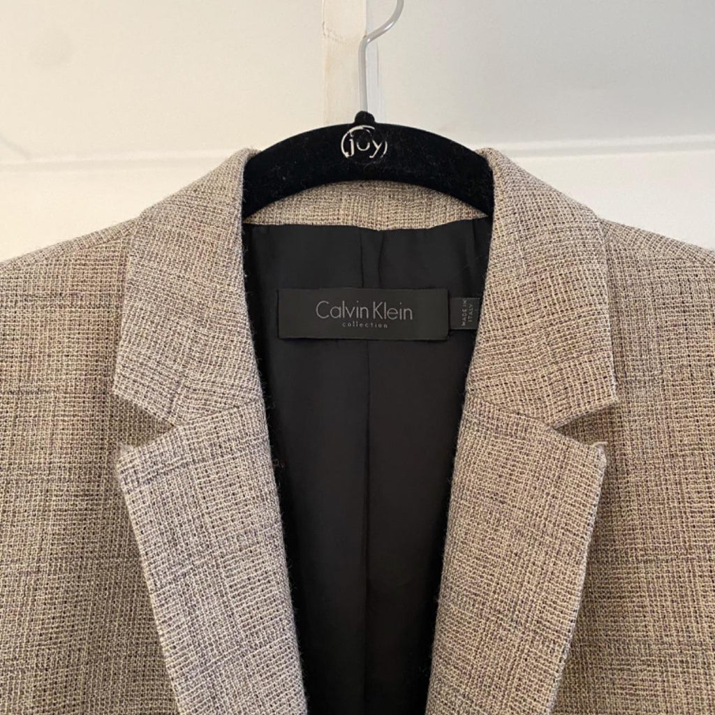 Calvin Klein Collection Wool Herringbone Blazer Jacket Grey Size 6/42