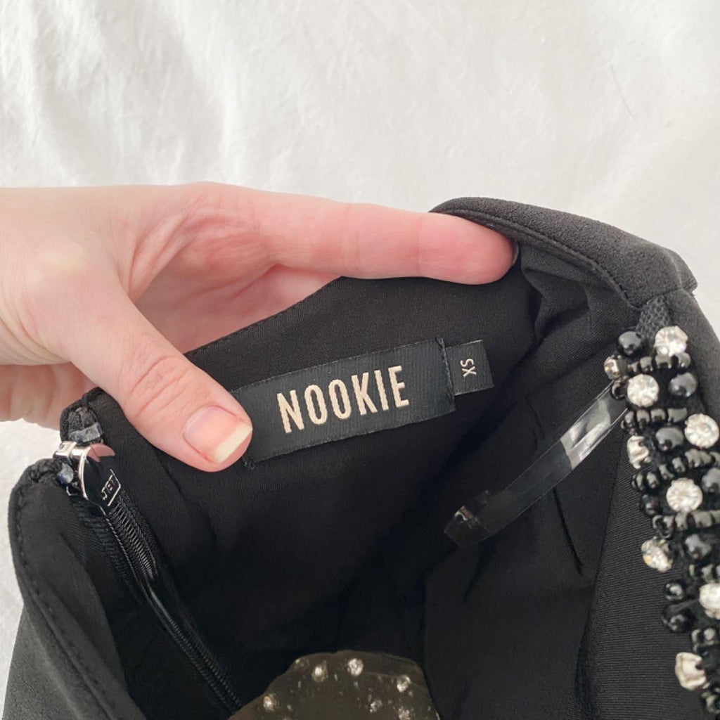 Nookie Adorn Crystal Beaded Cut Out Strapless Bodysuit Black Size XS