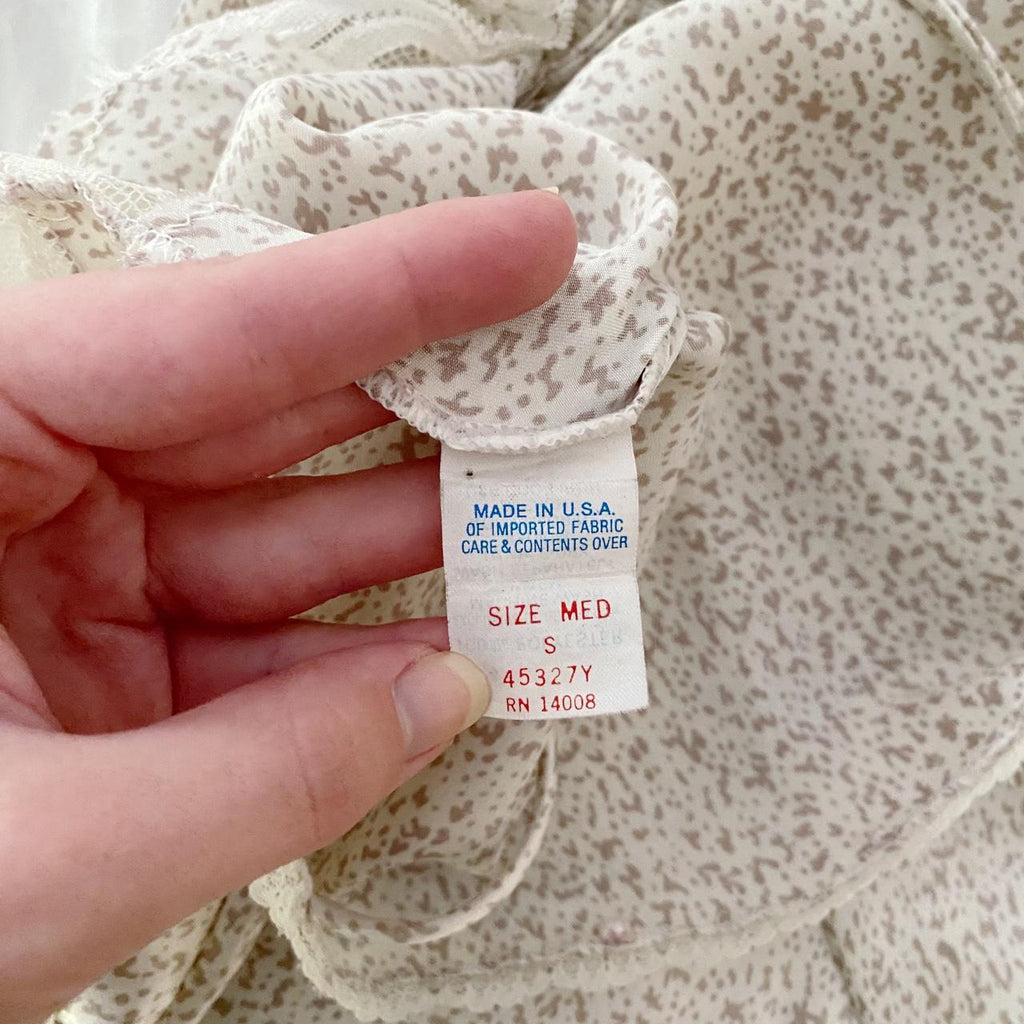 Vintage 80s Printed Satin Lace Trim Teddy Bodysuit Size M