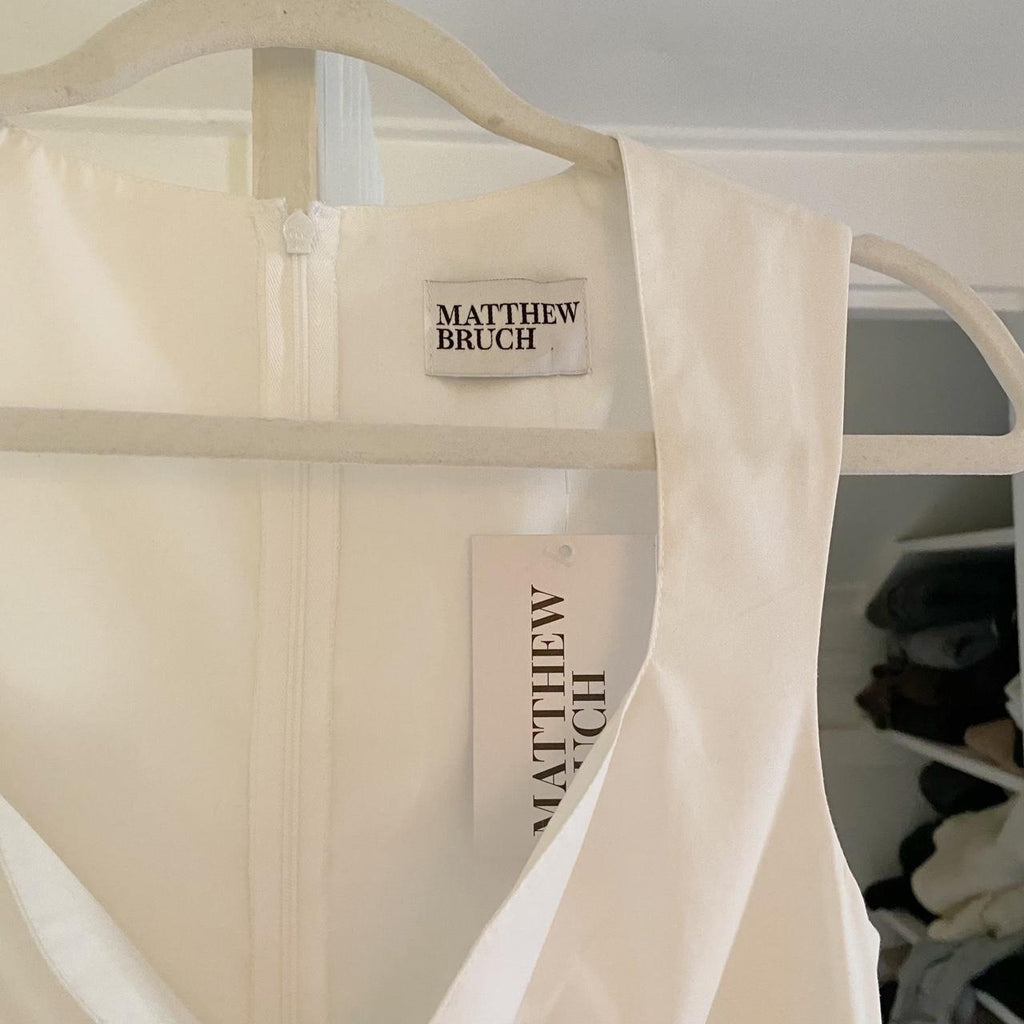 Matthew Bruch Apron Tie Babydoll Mini Dress White Poplin NWT Size 1