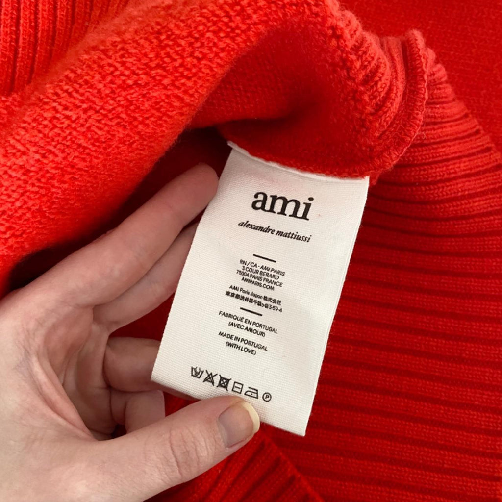 AMI Alexandre Mattiussi Ami De Coeur Wool Turtleneck Sweater in Red Mens Size M