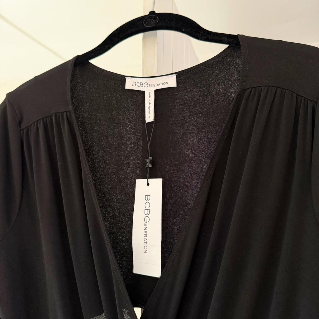 BCBGeneration Surplice Open Back Wide Leg Jumpsuit in Black NWT Size S