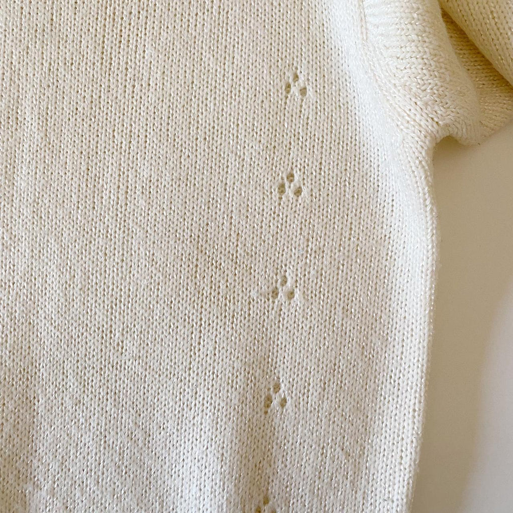 C’est Petite Vintage 90s Padded Shoulder Pointelle Knit Sweater Size P