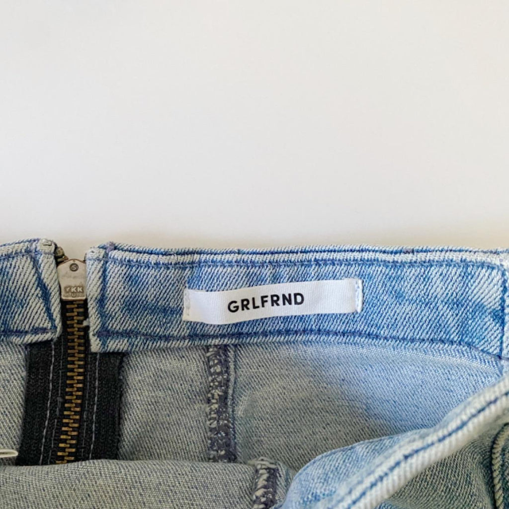 Grlfrnd Crystal Denim Lace Up Pencil Skirt in Beat Drop Size XS