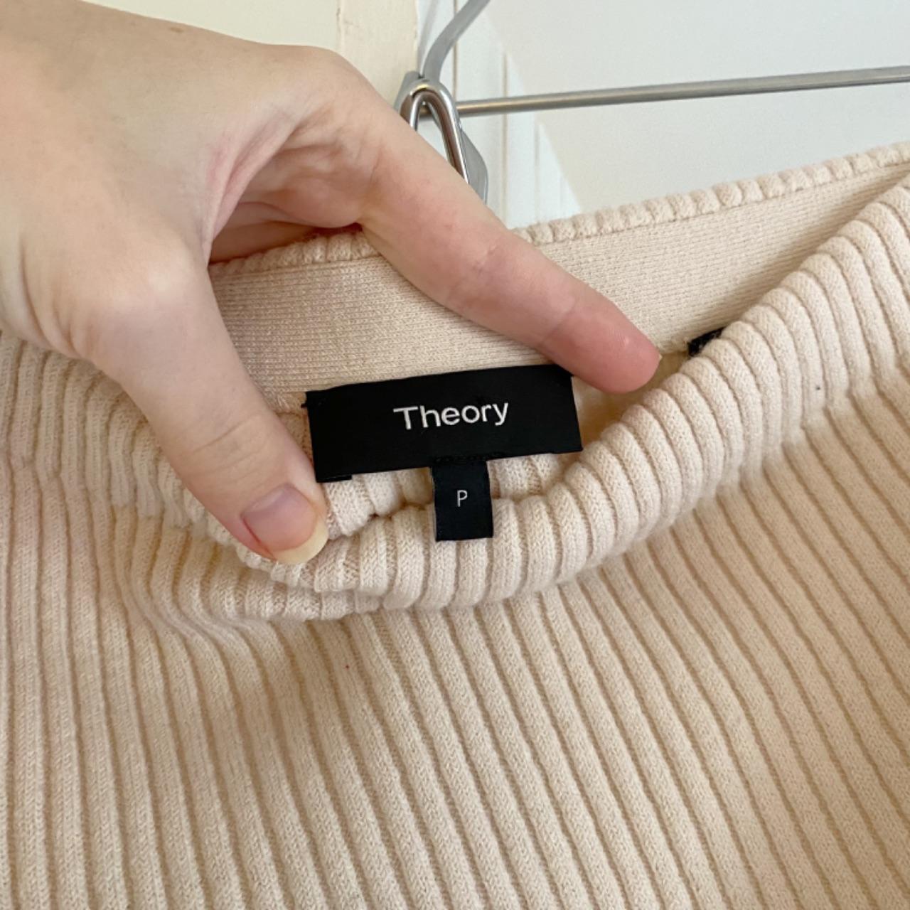 Theory Evian Stretch Twisted Rib Wool Knit Midi Skirt in Ecru Size P