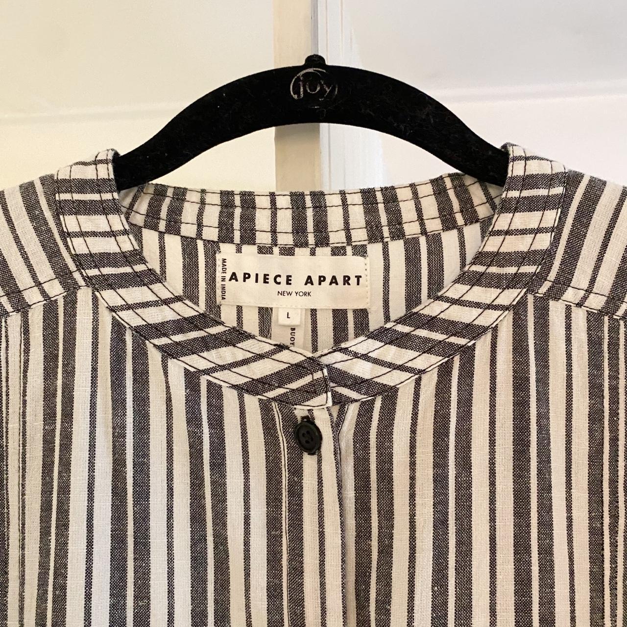 Apiece Apart Pia Cotton Linen Tunic Shirt in Espana Stripe Size L