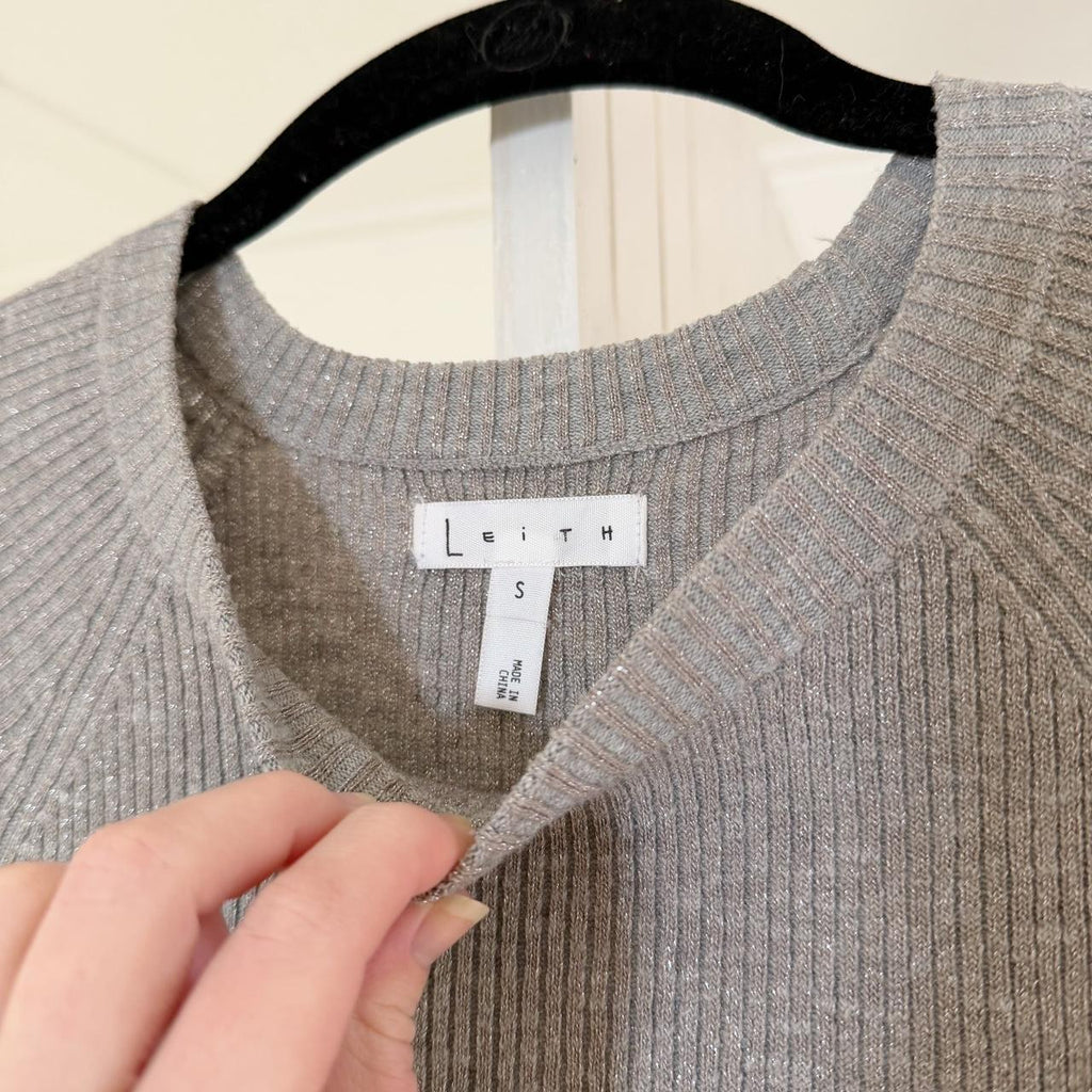 Leith Metallic Ribbed Knit Mini Dress Size S