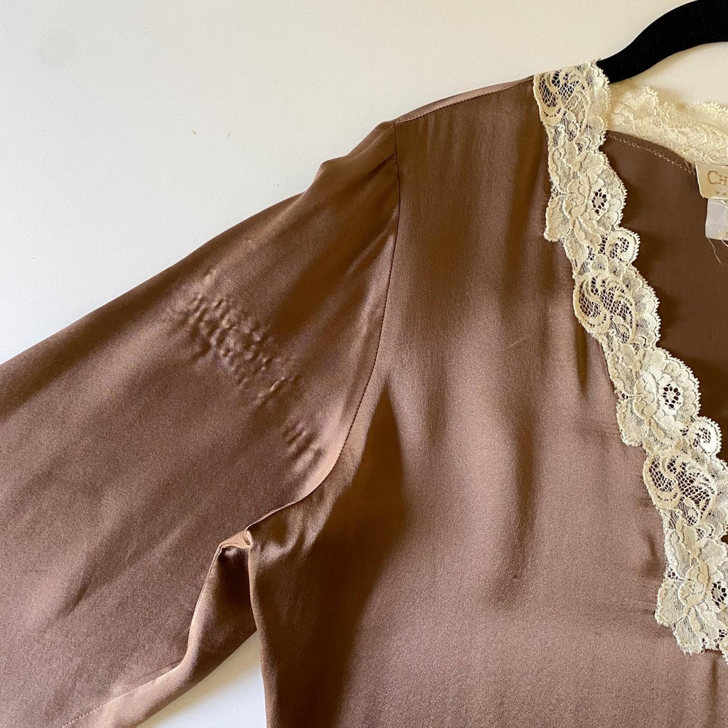 Christine Vancouver Vintage 90s Silk Satin Lace Trim Mini Slip Dress Size M