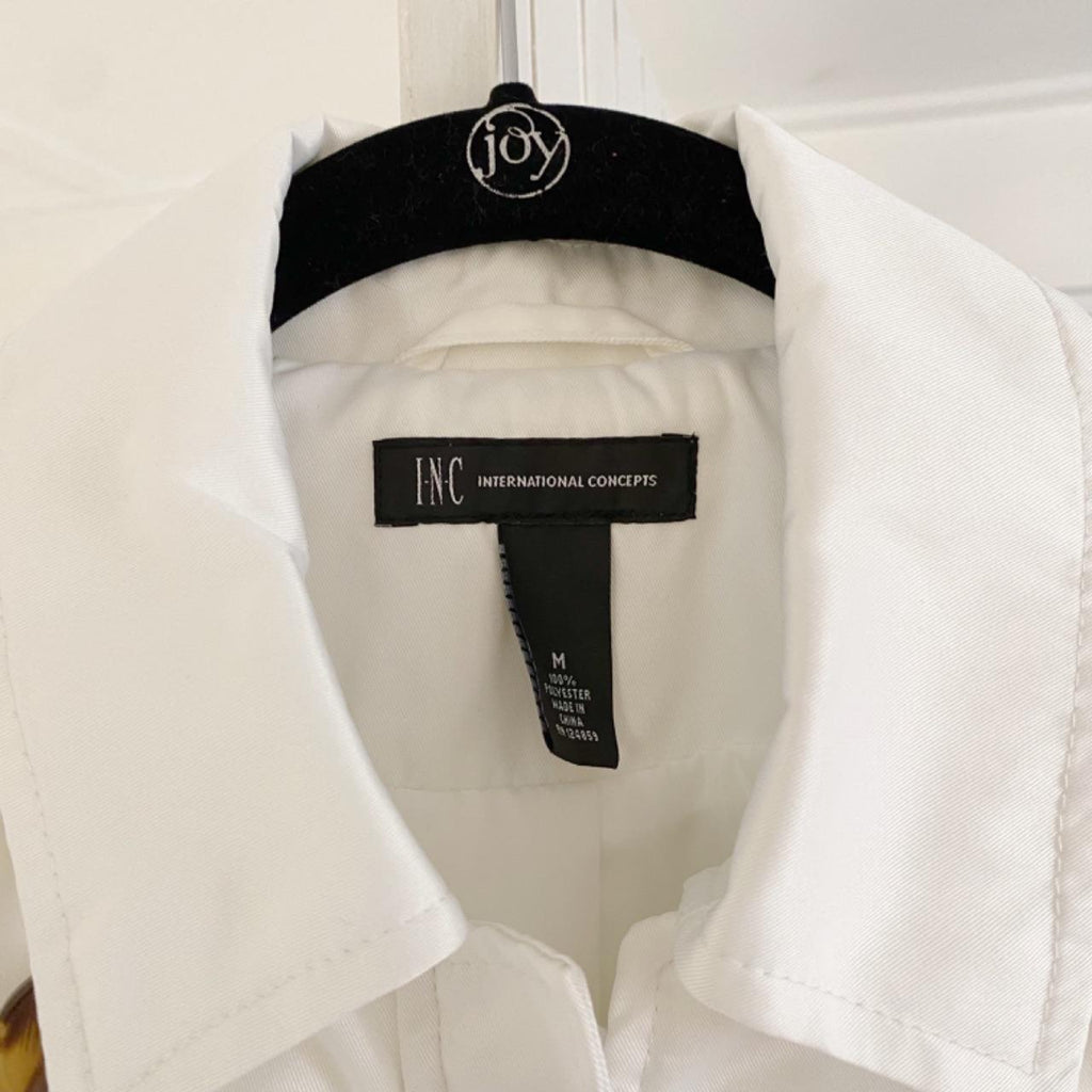 INC International Concepts Puff Sleeve Ruffle Trench Coat Size M