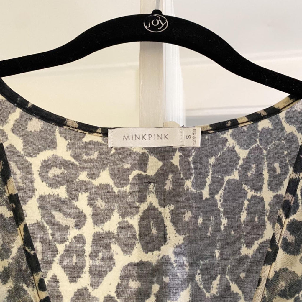 MinkPink Leopard Print Semi-Sheer Ruched Drape Top Size S