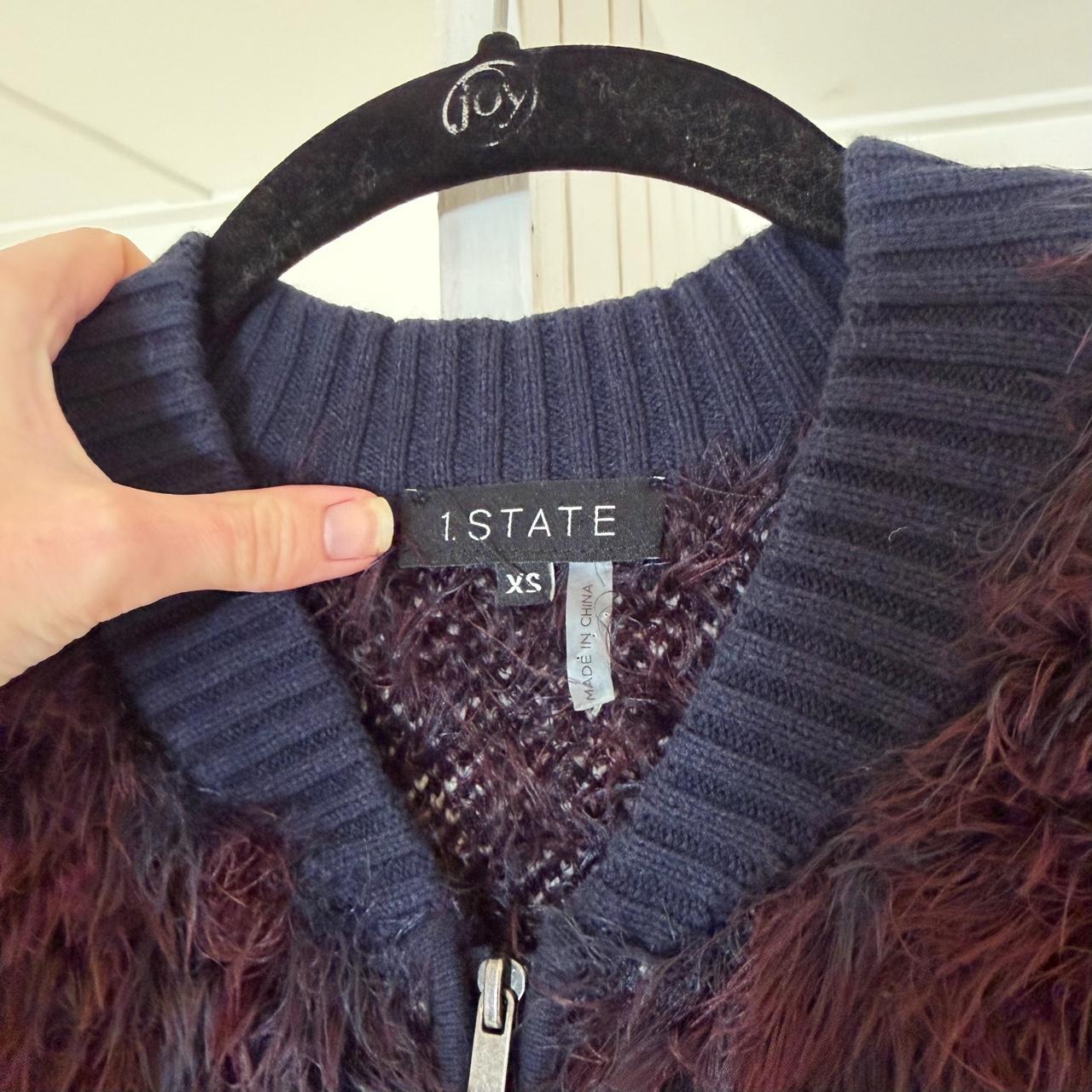 1. State Plaid Faux Fur Bomber Jacket in Lunar Navy Size XS