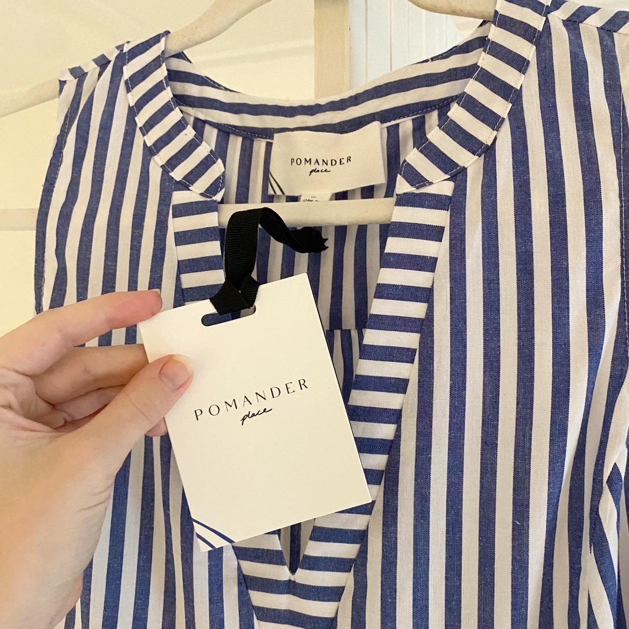 Pomander Place Kenzo Sleeveless Poplin Mini Dress in Blue & White Stripe NWT Size S