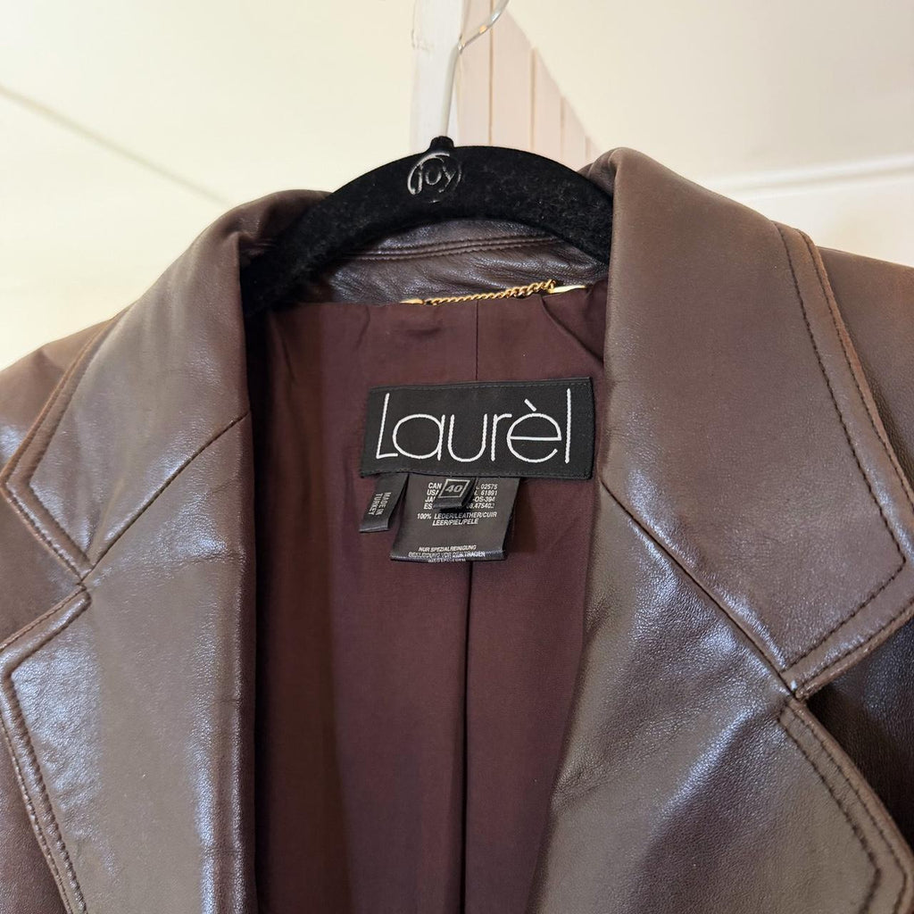 Laurèl by Escada Vintage Y2K Leather Blazer Jacket Size 40